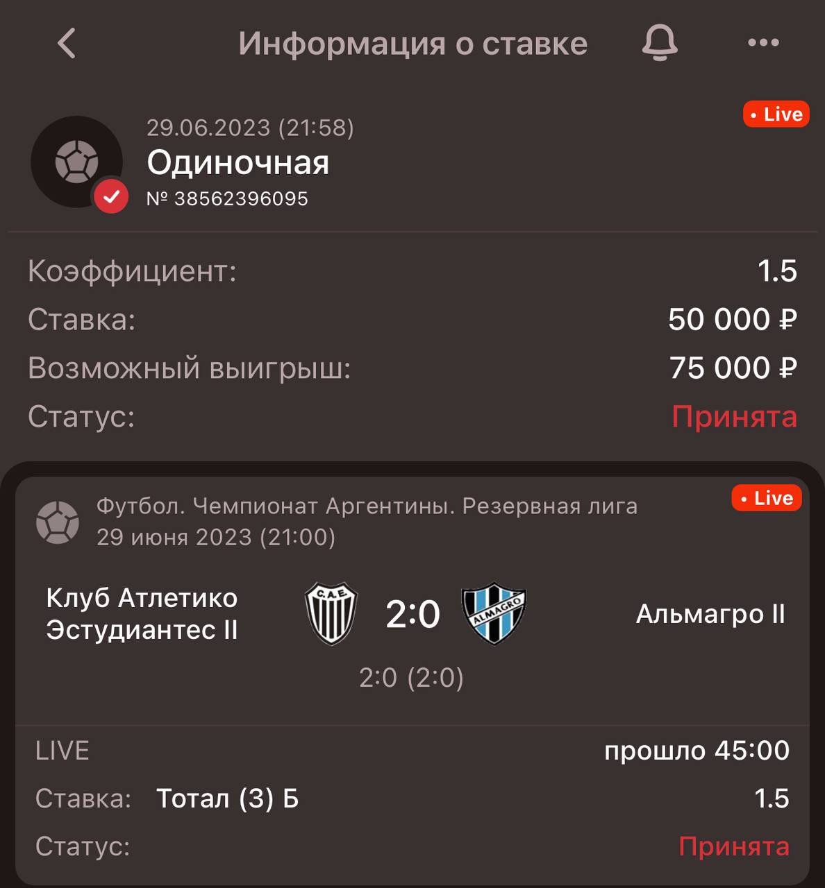 Тотал голов 2.5