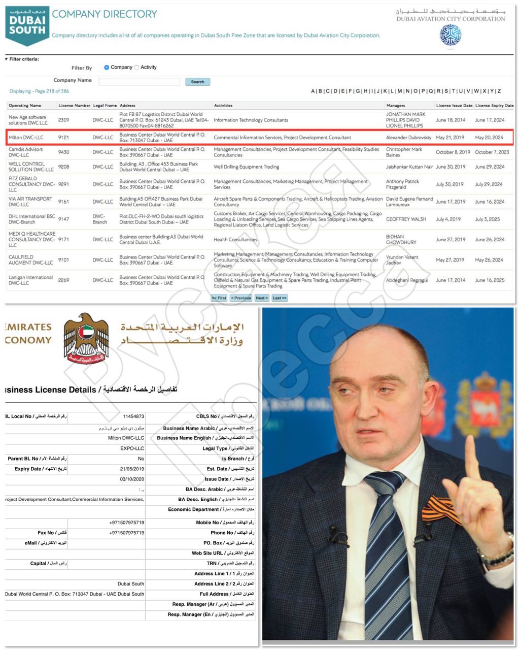 ​У сбежавшего в Дубай экс-губернатора-коррупционера Бориса Дубровского нашлась еще одна компания в Арабских Эмиратах  Бывший губернатор Челябинской области Борис Дубровский, похоже, неплохо чувствует